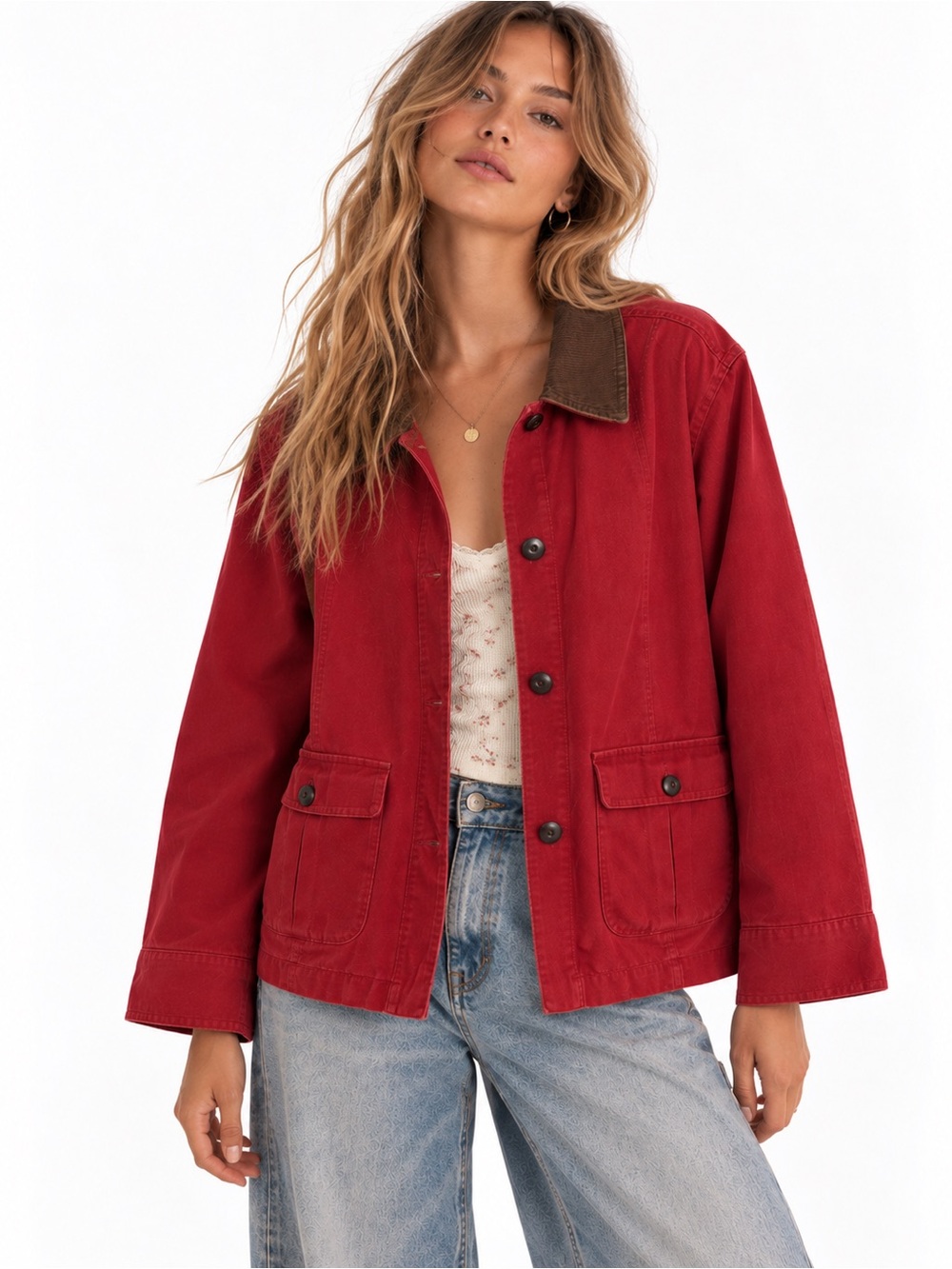 Vintage LL Bean Red Barn Coat Chore Jacket Canvas Blanket Lined Flannel Corduroy